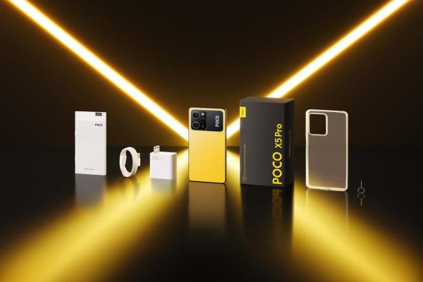 6.67吋的POCOX5Pro，提供POCO黄、水耀蓝与武士黑三种颜色，8GB+256GB售价11,999元。