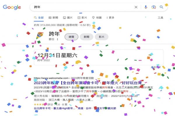 谷歌搜索加入缤纷的彩纸雨特效。