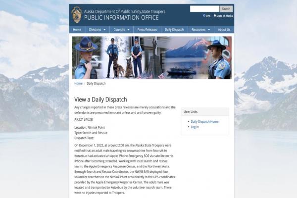 阿拉斯加州警网站记载该救援纪录。