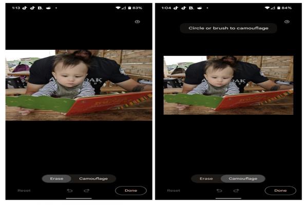 GooglePixel6全系列三款机型，内建Google相簿的魔术橡皮擦修图功能，将于本周四7/28迎来“另类”新工具。可利用改变背景杂物的色调，以凸显拍摄主角。如把原本背景角落出现的紫色婴儿车，变成灰色调。
