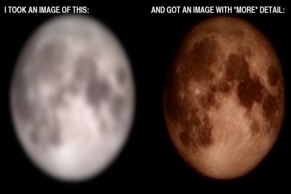 该名国外网友表示，一般手机拍摄的模糊照片，最后成像应该也是模糊照片，而三星却将该张“没有细节”的照片加入细节，最后变成“月球照”，让他质疑造假。